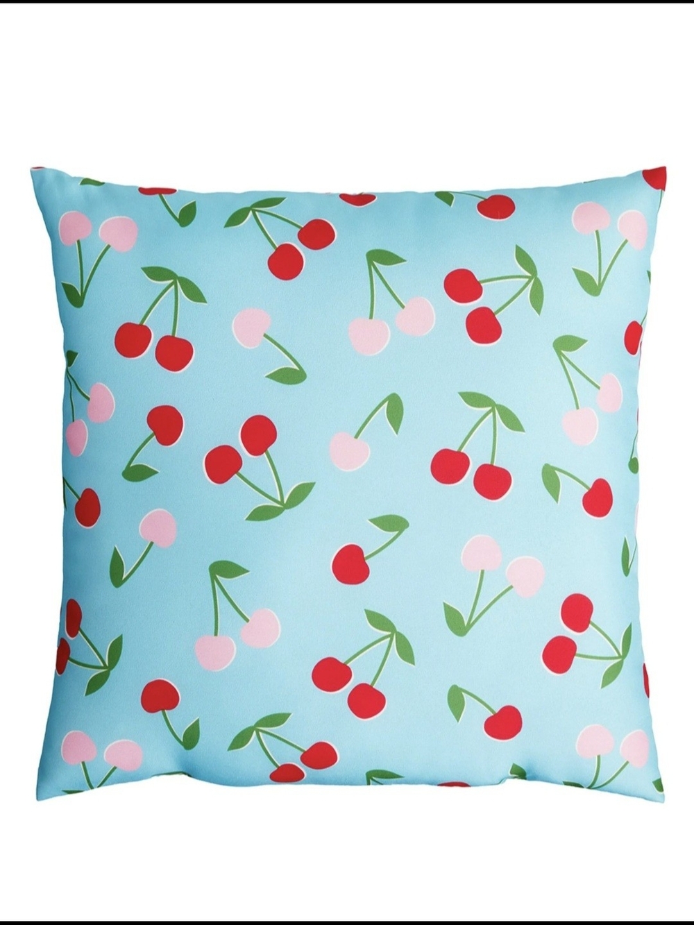 NWT Oh Joy! Cherry Print Outdoor Throw Pillow in Sky Blue Size 16" X 16"